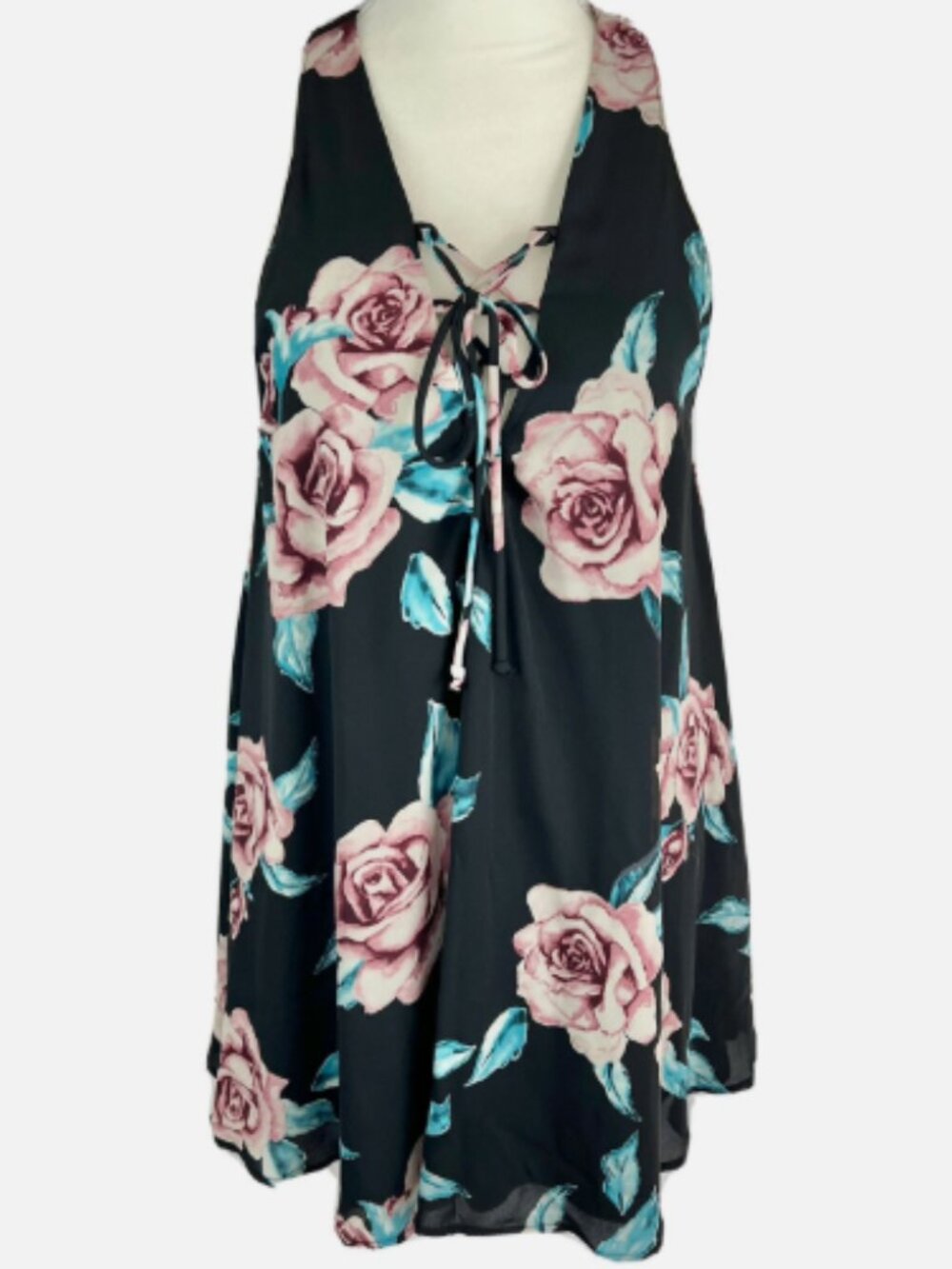Show Me Your Mumu Lace Up Mini Dress Rancho Mirage Black Rose Chiffon Floral